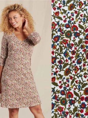 Toad&Co Organic Cotton Floral Rosalinda Dress A-Line V-Neck in Salt Vine Large